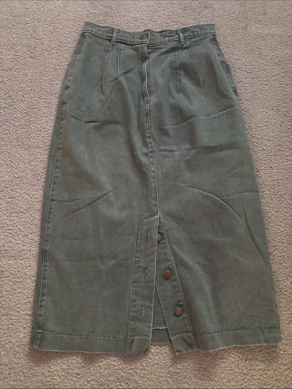 Gotcha Covered- Vintage Denim Olive Green Midi Button-Front Skirt size 14